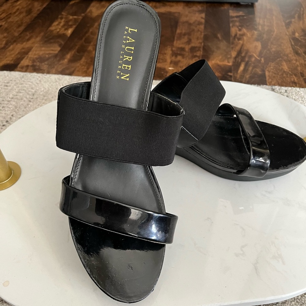 Ralph Lauren Rihanna Black wedge platform Sandals
